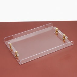 Elegant acrylic serving tray - transparent with a golden handle - 45 x 30 cm