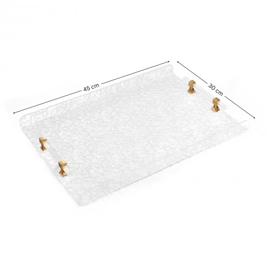 Elegant Acrylic Serving Tray - Snow White with Gold Handle - 45 x 30 cm Elegant Acrylic Serving Tray - Snow White with Gold Handle - 45 x 30 cm