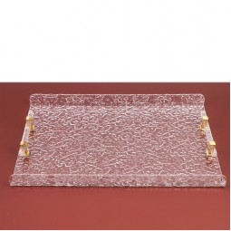 Elegant Acrylic Serving Tray - Snow White with Gold Handle - 45 x 30 cm