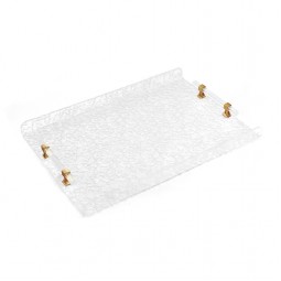 Elegant Acrylic Serving Tray - Snow White with Gold Handle - 45 x 30 cm
