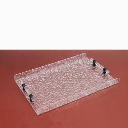 Elegant Acrylic Serving Tray - Snow White with Black Handle - 45 x 30 cm