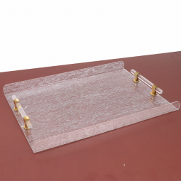 Elegant Acrylic Serving Tray - Snow White with Gold Handle - 45 x 30 cm