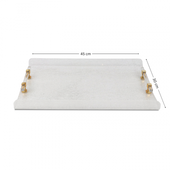 Elegant Acrylic Serving Tray - Snow White with Gold Handle - 45 x 30 cm Elegant Acrylic Serving Tray - Snow White with Gold Handle - 45 x 30 cm