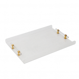 Elegant Acrylic Serving Tray - Snow White with Gold Handle - 45 x 30 cm