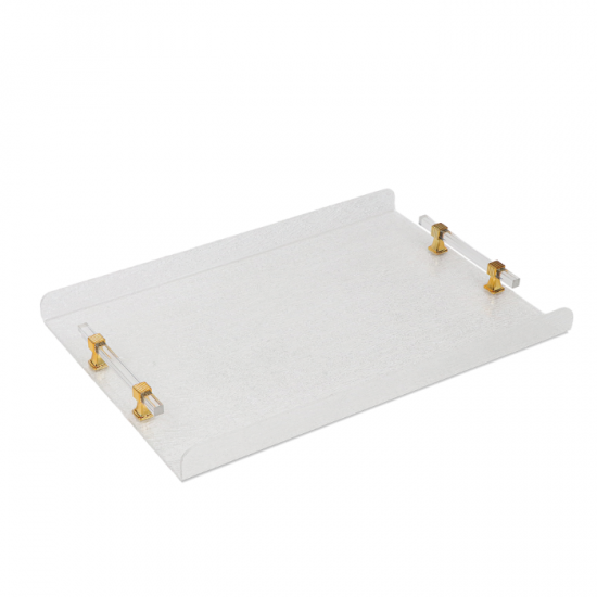 Elegant Acrylic Serving Tray - Snow White with Gold Handle - 45 x 30 cm Elegant Acrylic Serving Tray - Snow White with Gold Handle - 45 x 30 cm