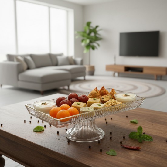 Luxury rectangular glass serving platter with a gold rim