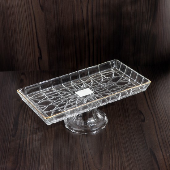 Luxury rectangular glass serving platter with a gold rim