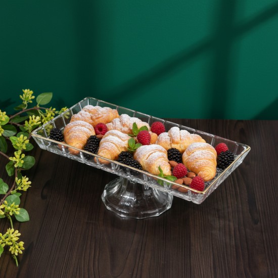 Luxury rectangular glass serving platter with a gold rim