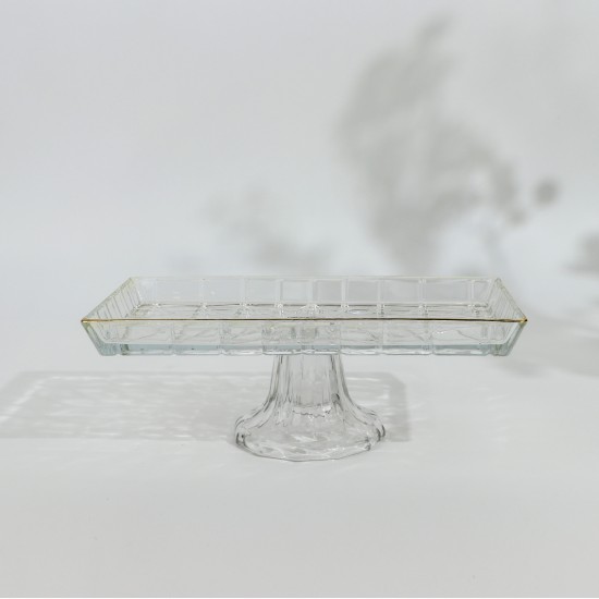 Luxury rectangular glass serving platter with a gold rim