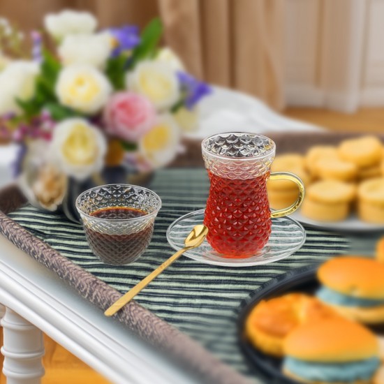 Elegant Tea and Coffee Cup Set - Transparent - 24 Pieces Elegant Tea and Coffee Cup Set - Transparent - 24 Pieces