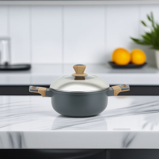 Aluminum pot with glass lid and stainless steel - 18 cm Aluminum pot with glass lid and stainless steel - 18 cm