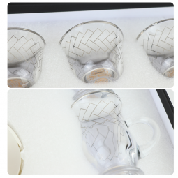 Elegant Coffee and Tea Cup Set - Transparent with Silver Pattern - 18 Pieces