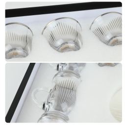 Elegant Coffee and Tea Cup Set - Transparent with Silver Pattern - 18 Pieces