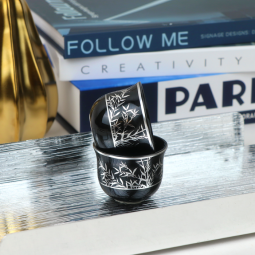 Modern Design Coffee Cup Set - Black and Silver - 12 Pieces