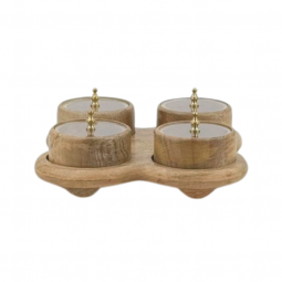 Nuts serving dish, 4 pieces, Indian wood