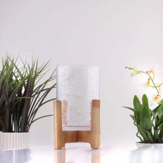 Glass vase with wooden base Glass vase with wooden base