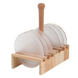 A set of sweet dishes with a luxurious wooden stand - 6 pieces - 15 cm