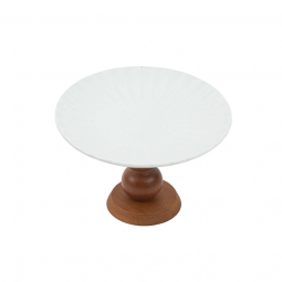 Ceramic Serving Platter with Wood Base - 2SS4-762