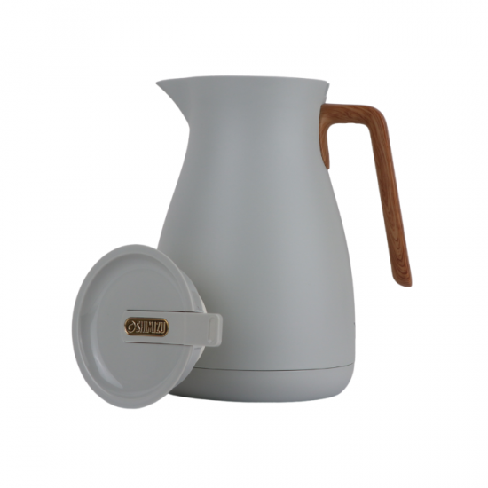 Gray coffee and tea thermos set with wooden handle - 1 liter + 1 liter - press Gray coffee and tea thermos set with wooden handle - 1 liter + 1 liter - press