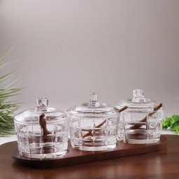 علب سكريات خشب وزجاج - 3 خانة - 11*31*5سم