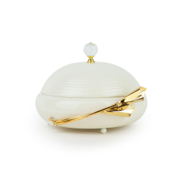 Serving plate with beige and gold lid - 2SS7-1287