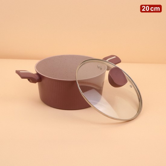 Purple aluminum pot with a transparent heat-resistant glass lid, modern design, 20 cm – 2M1A400062 Purple aluminum pot with a transparent heat-resistant glass lid, modern design, 20 cm – 2M1A400062