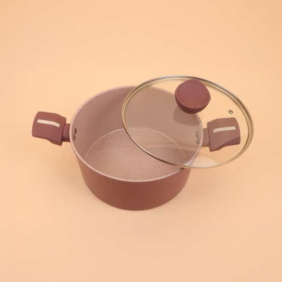 Purple aluminum pot with a transparent heat-resistant glass lid, modern design, 20 cm – 2M1A400062 Purple aluminum pot with a transparent heat-resistant glass lid, modern design, 20 cm – 2M1A400062