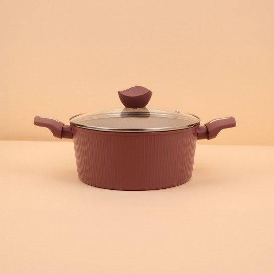Purple aluminum pot with a transparent heat-resistant glass lid, modern design, 20 cm – 2M1A400062