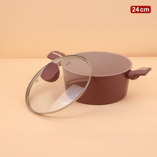 Purple aluminum pot with a transparent heat-resistant glass lid, modern design, 24 cm – 2M1A400063 Purple aluminum pot with a transparent heat-resistant glass lid, modern design, 24 cm – 2M1A400063