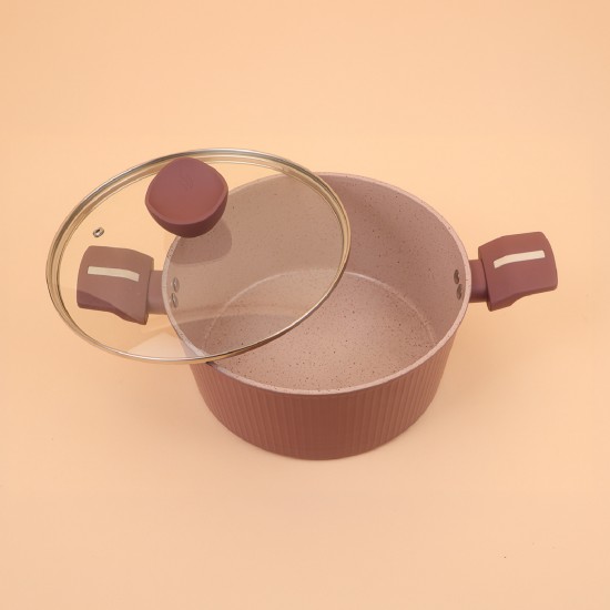 Purple aluminum pot with a transparent heat-resistant glass lid, modern design, 24 cm – 2M1A400063 Purple aluminum pot with a transparent heat-resistant glass lid, modern design, 24 cm – 2M1A400063