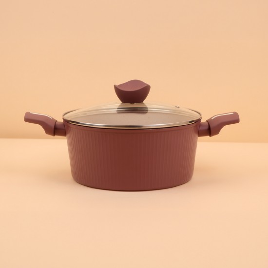 Purple aluminum pot with a transparent heat-resistant glass lid, modern design, 24 cm – 2M1A400063 Purple aluminum pot with a transparent heat-resistant glass lid, modern design, 24 cm – 2M1A400063