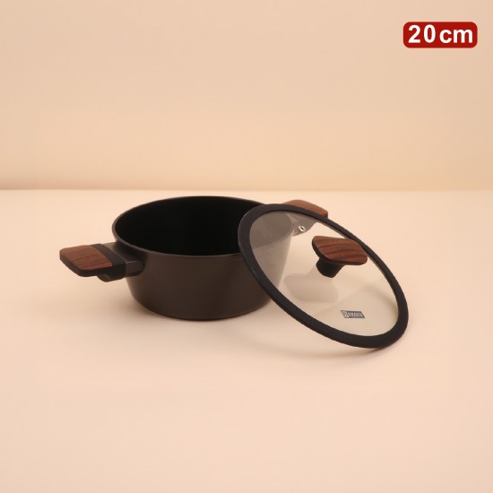Black Aluminum Pot with Transparent Heat-Resistant Glass Lid – 20 cm – 2S1A00327 Black Aluminum Pot with Transparent Heat-Resistant Glass Lid – 20 cm – 2S1A00327