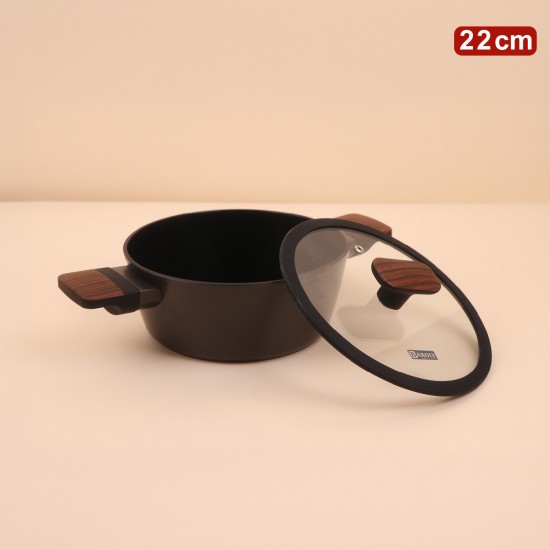 Black Aluminum Pot with Transparent Heat-Resistant Glass Lid – Size 22 cm – 2S1A00328 Black Aluminum Pot with Transparent Heat-Resistant Glass Lid – Size 22 cm – 2S1A00328