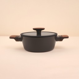 Black Aluminum Pot with Transparent Heat-Resistant Glass Lid – Size 22 cm – 2S1A00328