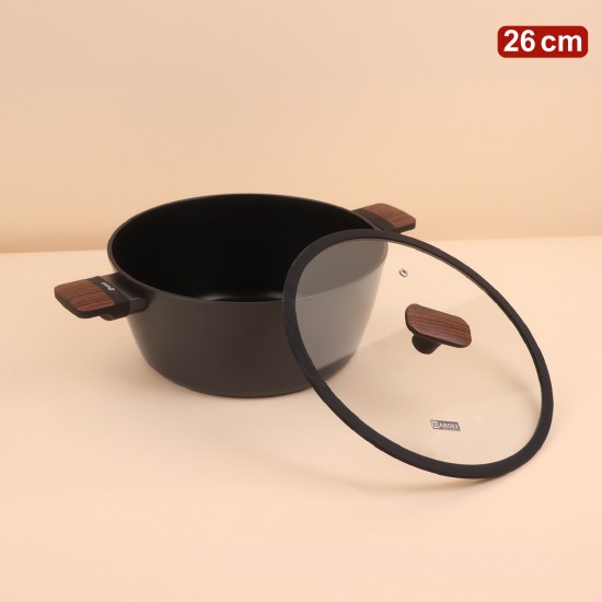 Black Aluminum Pot with Transparent Heat-Resistant Glass Lid, 26 cm - 2S1A00330 Black Aluminum Pot with Transparent Heat-Resistant Glass Lid, 26 cm - 2S1A00330