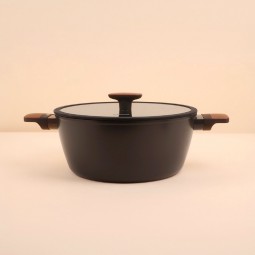 Black Aluminum Pot with Transparent Heat-Resistant Glass Lid, 26 cm - 2S1A00330