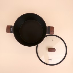 Black Aluminum Pot with Transparent Heat-Resistant Glass Lid, 26 cm - 2S1A00330