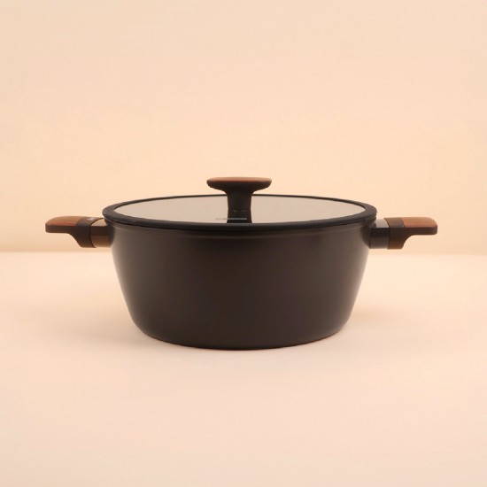Black Aluminum Pot with Transparent Heat-Resistant Glass Lid, 26 cm - 2S1A00330 Black Aluminum Pot with Transparent Heat-Resistant Glass Lid, 26 cm - 2S1A00330
