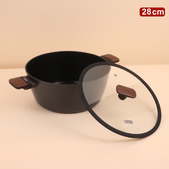 Black Aluminum Pot with Transparent Heat-Resistant Glass Lid – Size 28 cm – 2S1A00331 Black Aluminum Pot with Transparent Heat-Resistant Glass Lid – Size 28 cm – 2S1A00331