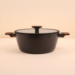 Black Aluminum Pot with Transparent Heat-Resistant Glass Lid – Size 28 cm – 2S1A00331