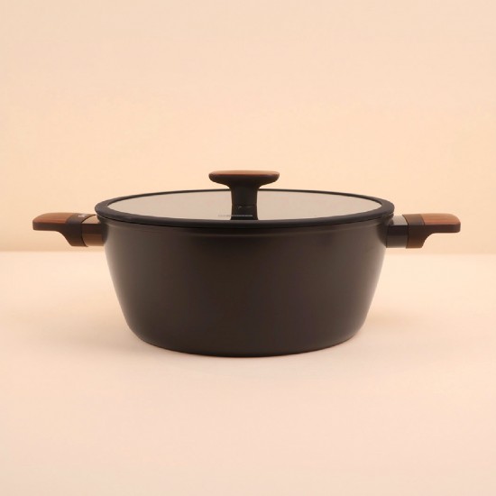 Black Aluminum Pot with Transparent Heat-Resistant Glass Lid – Size 28 cm – 2S1A00331 Black Aluminum Pot with Transparent Heat-Resistant Glass Lid – Size 28 cm – 2S1A00331