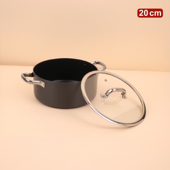 Black aluminum pot with a clear heat-resistant glass lid – 20 cm – 2S1A200294 Black aluminum pot with a clear heat-resistant glass lid – 20 cm – 2S1A200294
