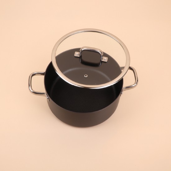 Black aluminum pot with a clear heat-resistant glass lid – 20 cm – 2S1A200294 Black aluminum pot with a clear heat-resistant glass lid – 20 cm – 2S1A200294