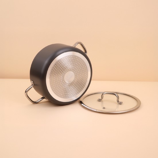 Black aluminum pot with a clear heat-resistant glass lid – 20 cm – 2S1A200294 Black aluminum pot with a clear heat-resistant glass lid – 20 cm – 2S1A200294