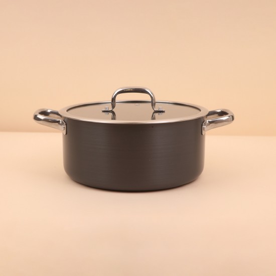 Black aluminum pot with a clear heat-resistant glass lid – Size 22 cm – 2S1A200295