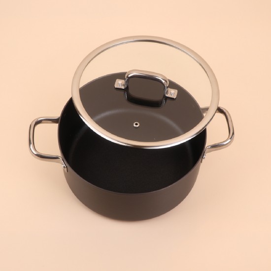 Black aluminum pot with a clear heat-resistant glass lid – Size 24 cm – 2S1A200296 Black aluminum pot with a clear heat-resistant glass lid – Size 24 cm – 2S1A200296