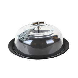 Serving plate with transparent circular lid - black