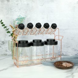 طقم علب بهارات زجاج اسود - 9 قطع 