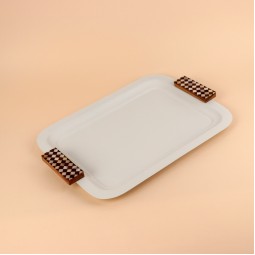 Metal tray with Indian wooden handle - 2N1C100129