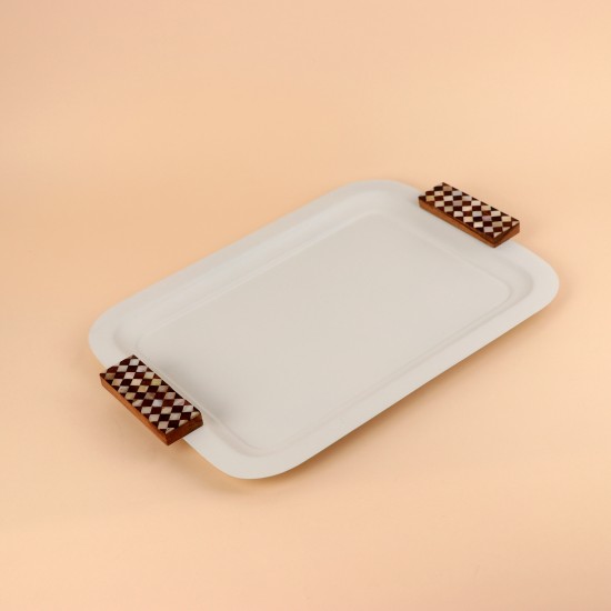Metal tray with Indian wooden handle - 2N1C100129